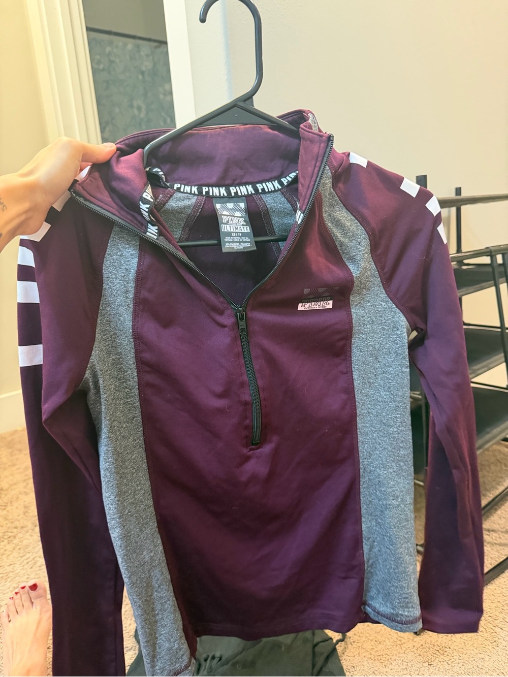 PINK Victoria's Secret Maroon and Gray Half-Zip Utility Jacket